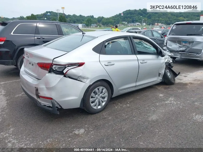 2020 Hyundai Accent Se VIN: 3KPC24A60LE120846 Lot: 40106441