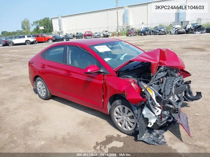 2020 Hyundai Accent Se VIN: 3KPC24A64LE104603 Lot: 40112638