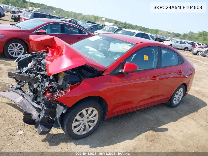 2020 Hyundai Accent Se VIN: 3KPC24A64LE104603 Lot: 40112638