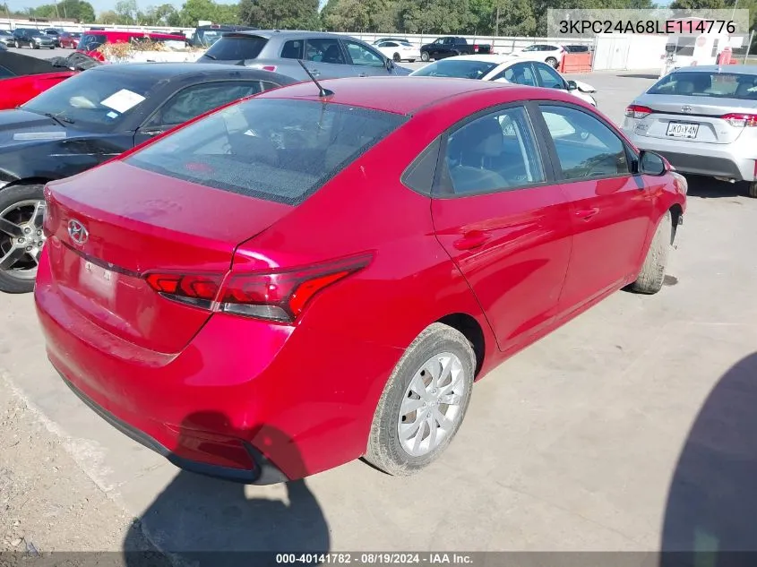 2020 Hyundai Accent Se VIN: 3KPC24A68LE114776 Lot: 40141782