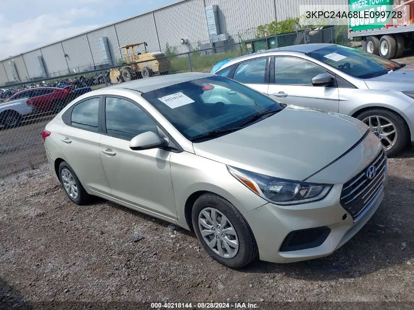 2020 Hyundai Accent Se VIN: 3KPC24A68LE099728 Lot: 40218144