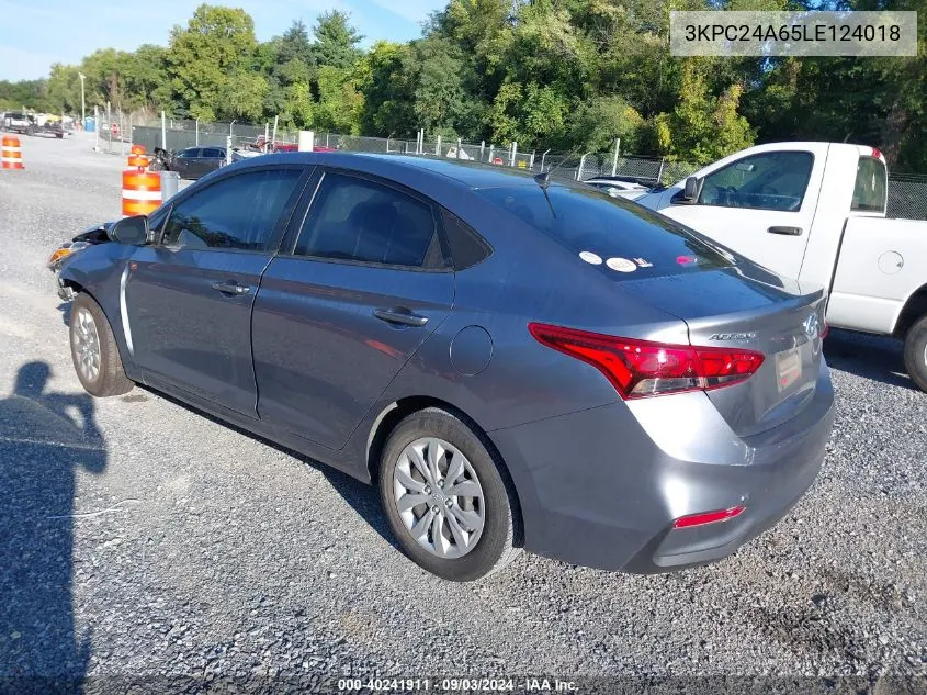 2020 Hyundai Accent Se/Sel VIN: 3KPC24A65LE124018 Lot: 40241911