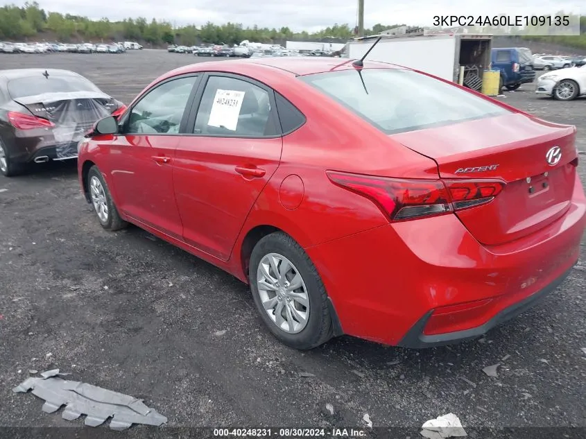 2020 Hyundai Accent Se VIN: 3KPC24A60LE109135 Lot: 40248231