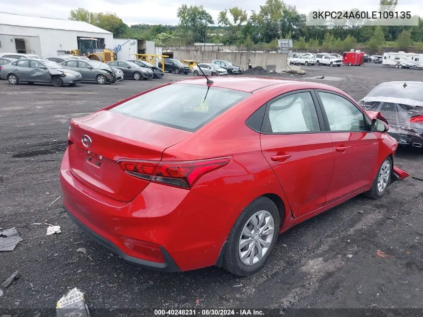 2020 Hyundai Accent Se VIN: 3KPC24A60LE109135 Lot: 40248231