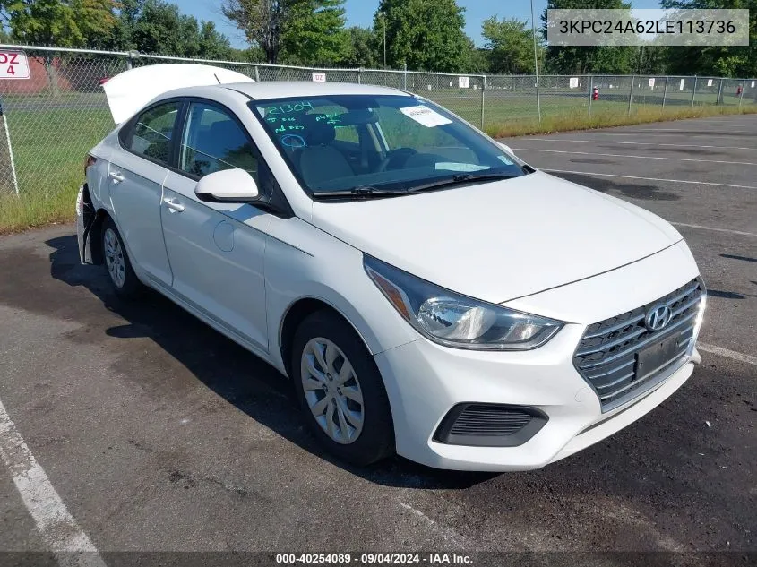 2020 Hyundai Accent Se VIN: 3KPC24A62LE113736 Lot: 40254089