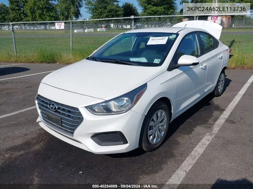 2020 Hyundai Accent Se VIN: 3KPC24A62LE113736 Lot: 40254089