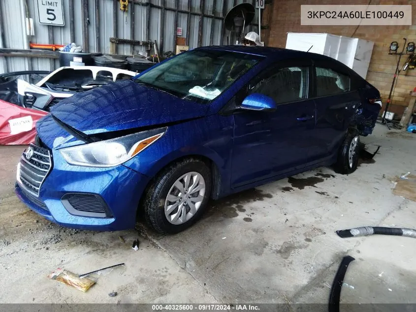 2020 Hyundai Accent Se VIN: 3KPC24A60LE100449 Lot: 40325600