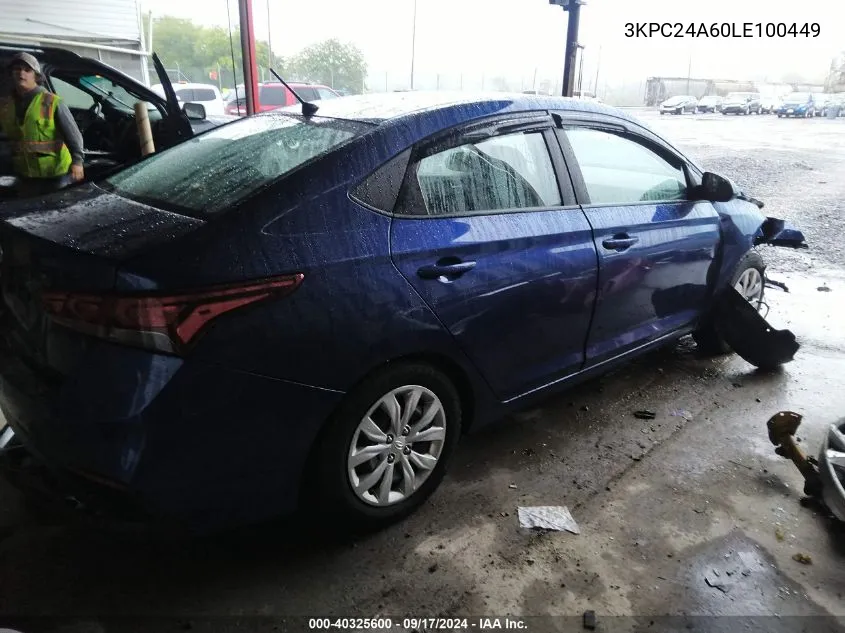 2020 Hyundai Accent Se VIN: 3KPC24A60LE100449 Lot: 40325600