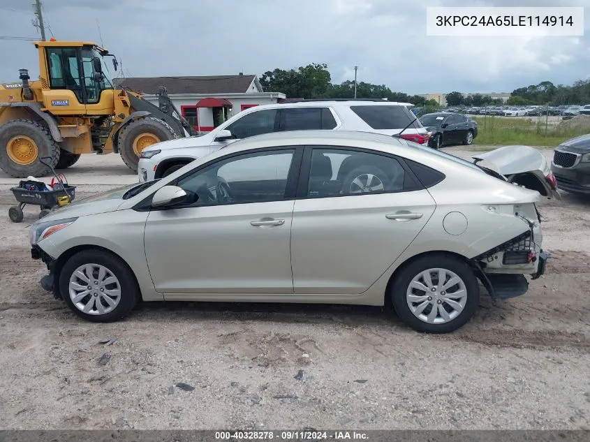 2020 Hyundai Accent Se VIN: 3KPC24A65LE114914 Lot: 40328278