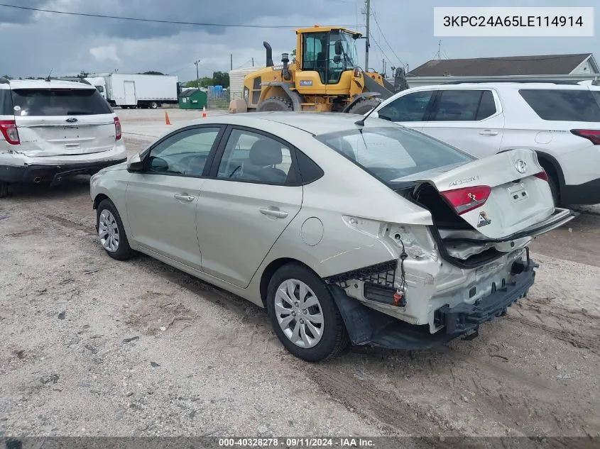 2020 Hyundai Accent Se VIN: 3KPC24A65LE114914 Lot: 40328278