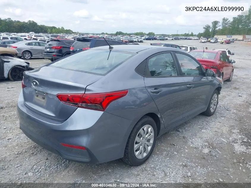 2020 Hyundai Accent Se VIN: 3KPC24A6XLE099990 Lot: 40334630