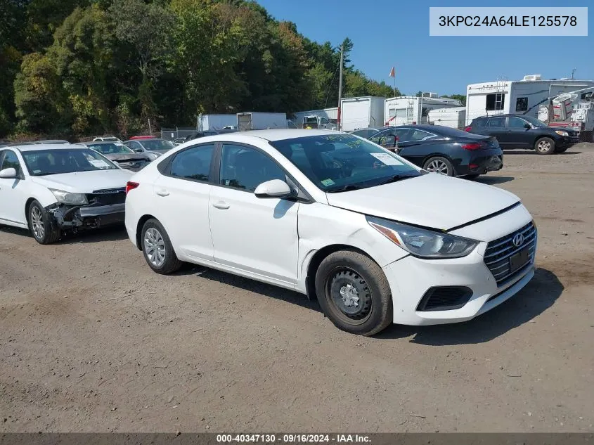 2020 Hyundai Accent Se VIN: 3KPC24A64LE125578 Lot: 40347130