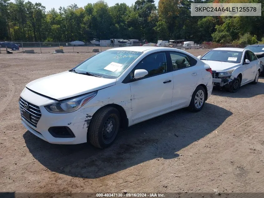 2020 Hyundai Accent Se VIN: 3KPC24A64LE125578 Lot: 40347130