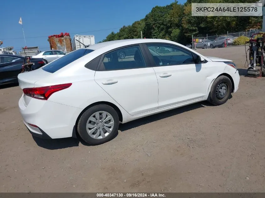 2020 Hyundai Accent Se VIN: 3KPC24A64LE125578 Lot: 40347130