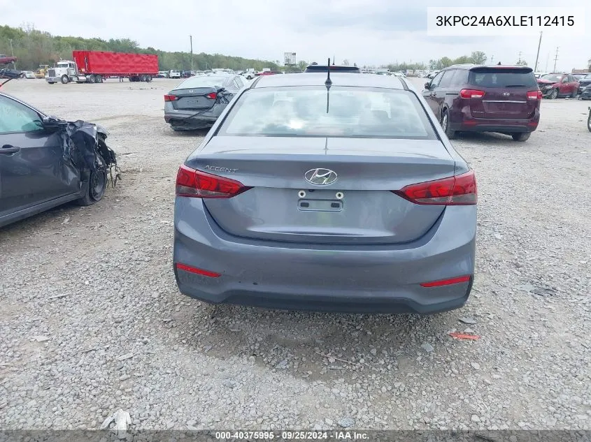 2020 Hyundai Accent Se VIN: 3KPC24A6XLE112415 Lot: 40375995