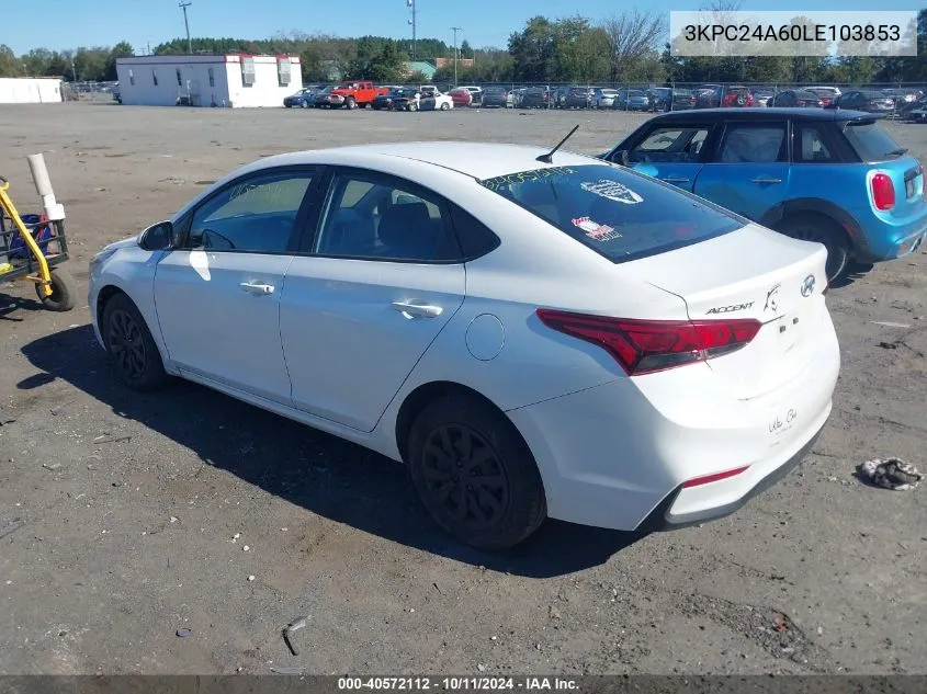 2020 Hyundai Accent Se/Sel VIN: 3KPC24A60LE103853 Lot: 40572112