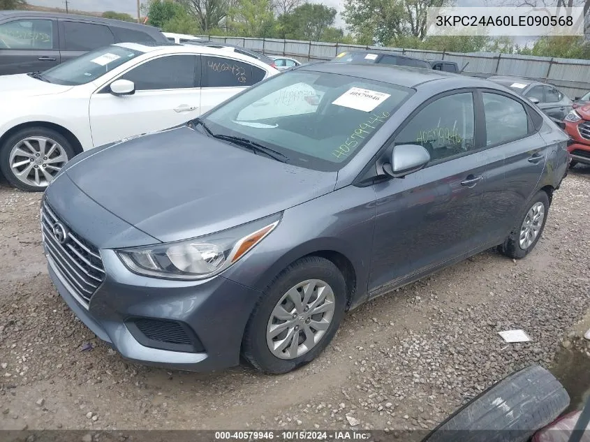 2020 Hyundai Accent Se VIN: 3KPC24A60LE090568 Lot: 40579946