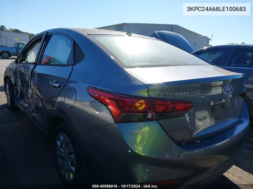 2020 Hyundai Accent Se VIN: 3KPC24A68LE100683 Lot: 40596816