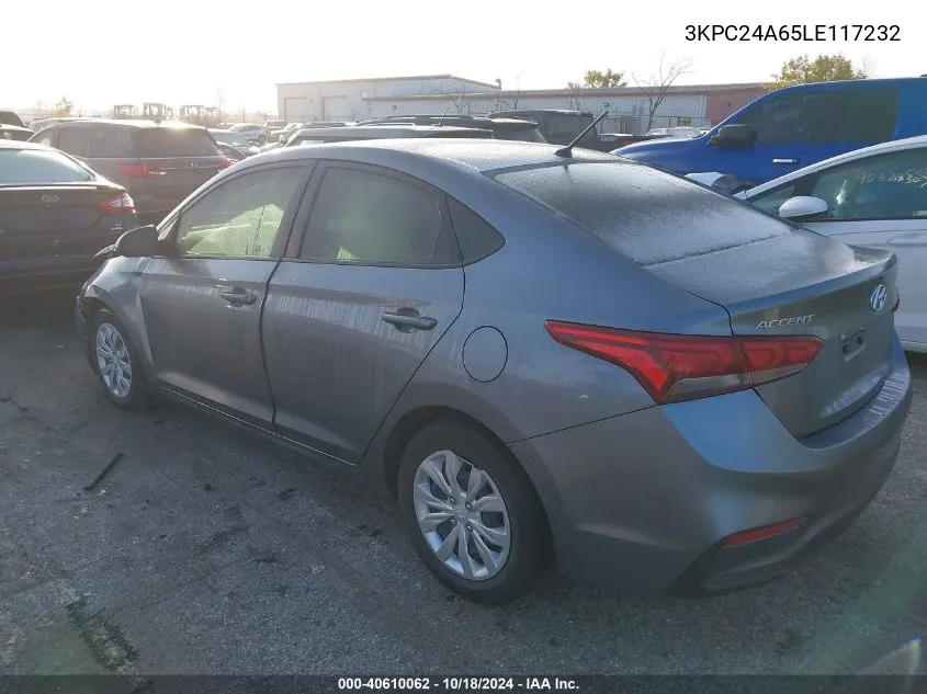 2020 Hyundai Accent Se VIN: 3KPC24A65LE117232 Lot: 40610062