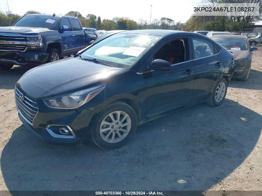 2020 Hyundai Accent Sel VIN: 3KPC24A67LE108287 Lot: 40703360