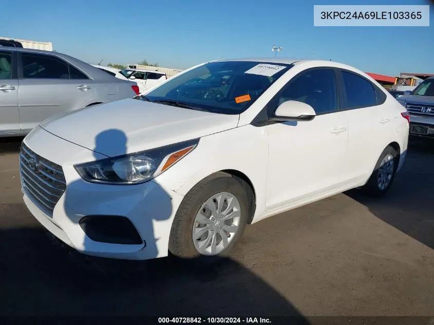 2020 Hyundai Accent Se VIN: 3KPC24A69LE103365 Lot: 40728842