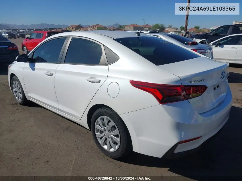 2020 Hyundai Accent Se VIN: 3KPC24A69LE103365 Lot: 40728842