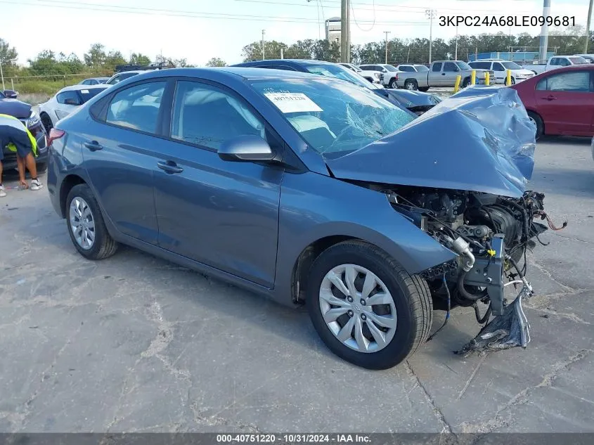 2020 Hyundai Accent Se VIN: 3KPC24A68LE099681 Lot: 40751220