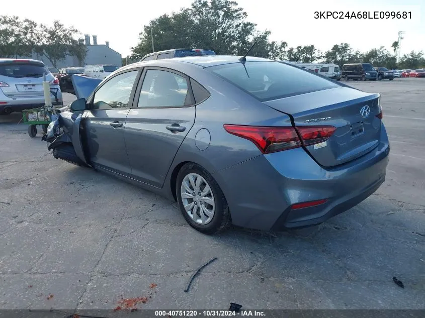 2020 Hyundai Accent Se VIN: 3KPC24A68LE099681 Lot: 40751220