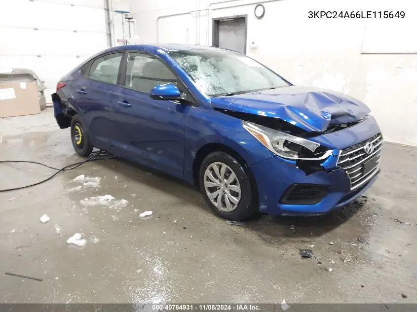 2020 Hyundai Accent Se VIN: 3KPC24A66LE115649 Lot: 40784931