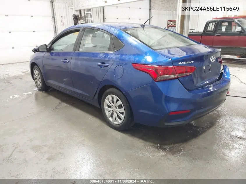 2020 Hyundai Accent Se VIN: 3KPC24A66LE115649 Lot: 40784931