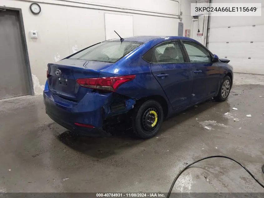 2020 Hyundai Accent Se VIN: 3KPC24A66LE115649 Lot: 40784931