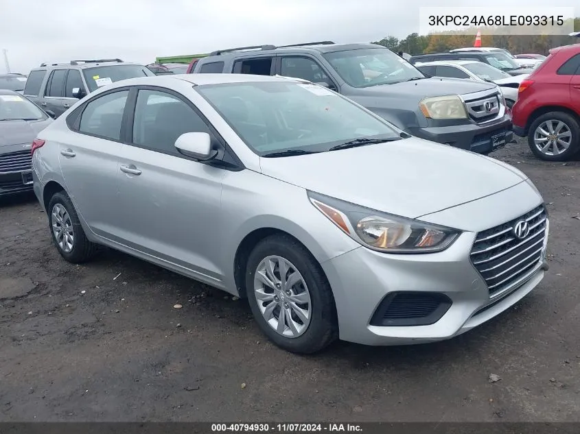 2020 Hyundai Accent Se VIN: 3KPC24A68LE093315 Lot: 40794930