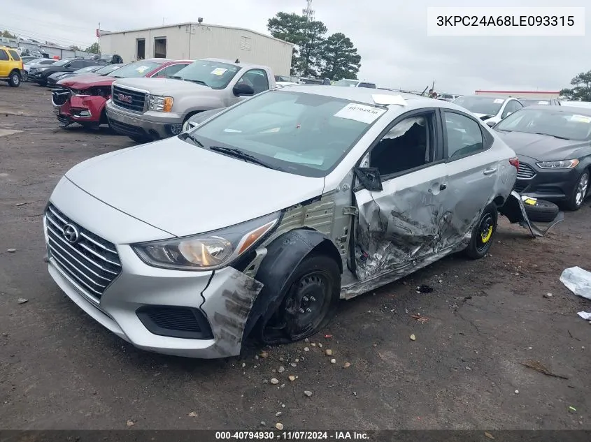 2020 Hyundai Accent Se VIN: 3KPC24A68LE093315 Lot: 40794930