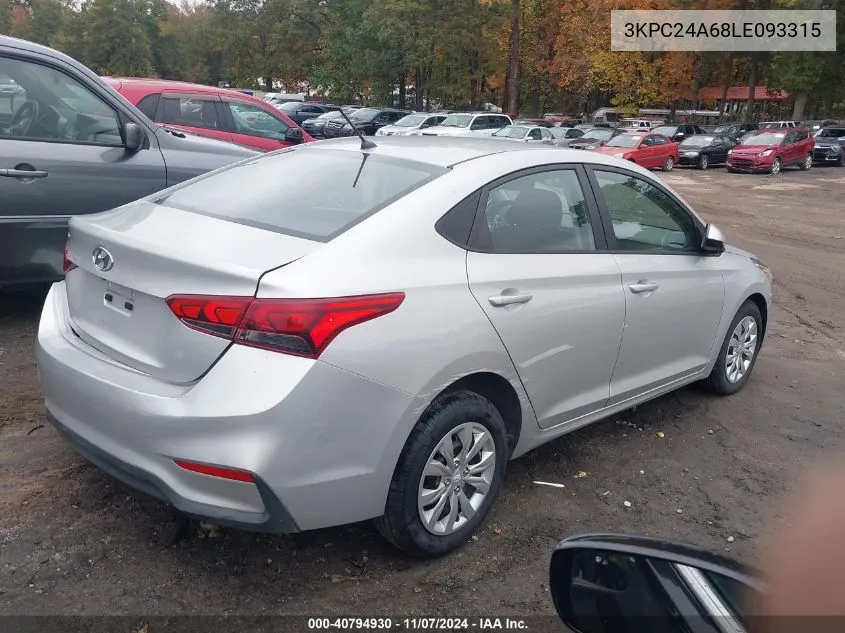 2020 Hyundai Accent Se VIN: 3KPC24A68LE093315 Lot: 40794930