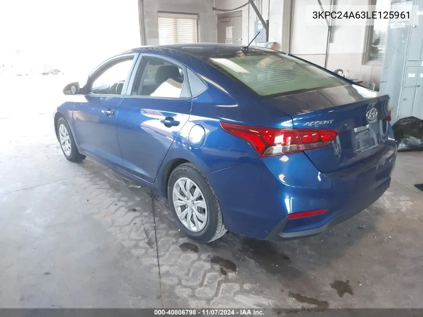 2020 Hyundai Accent Se VIN: 3KPC24A63LE125961 Lot: 40806798