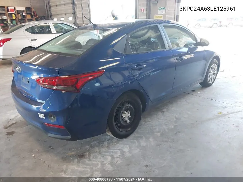 2020 Hyundai Accent Se VIN: 3KPC24A63LE125961 Lot: 40806798