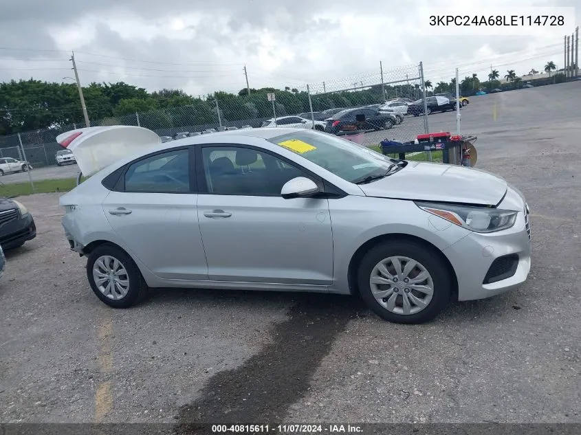 2020 Hyundai Accent Se VIN: 3KPC24A68LE114728 Lot: 40815611