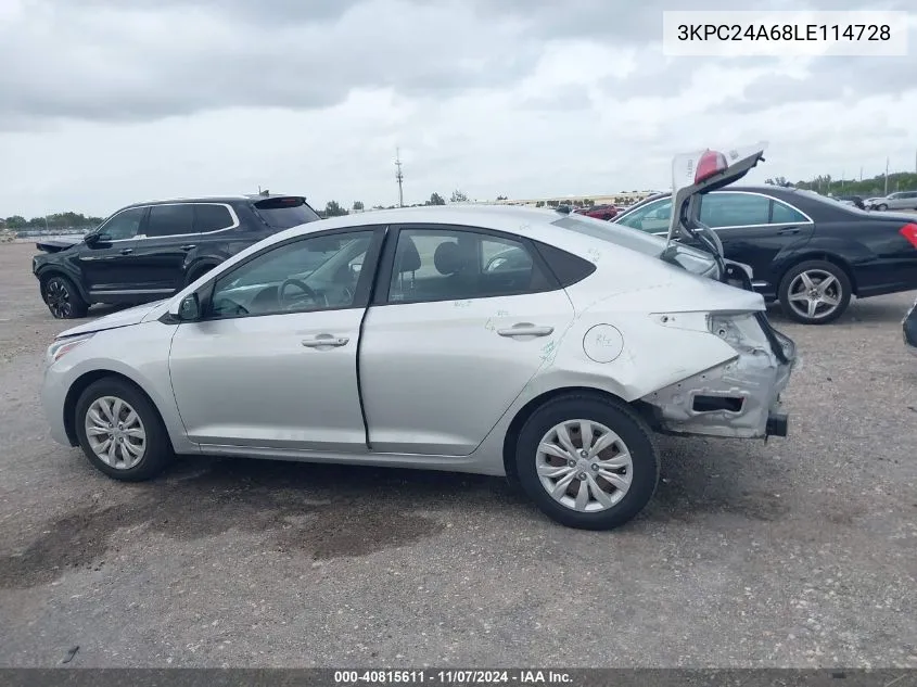 2020 Hyundai Accent Se VIN: 3KPC24A68LE114728 Lot: 40815611