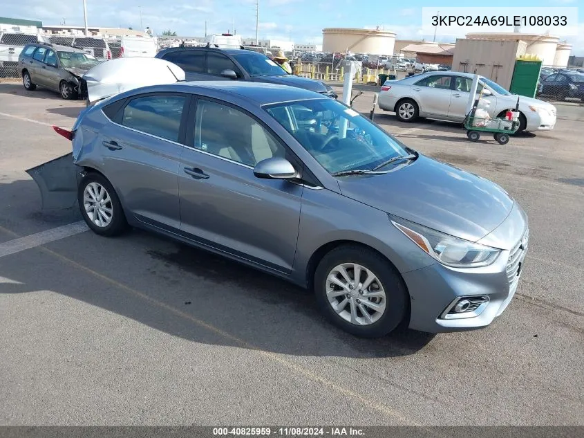 2020 Hyundai Accent Sel VIN: 3KPC24A69LE108033 Lot: 40825959