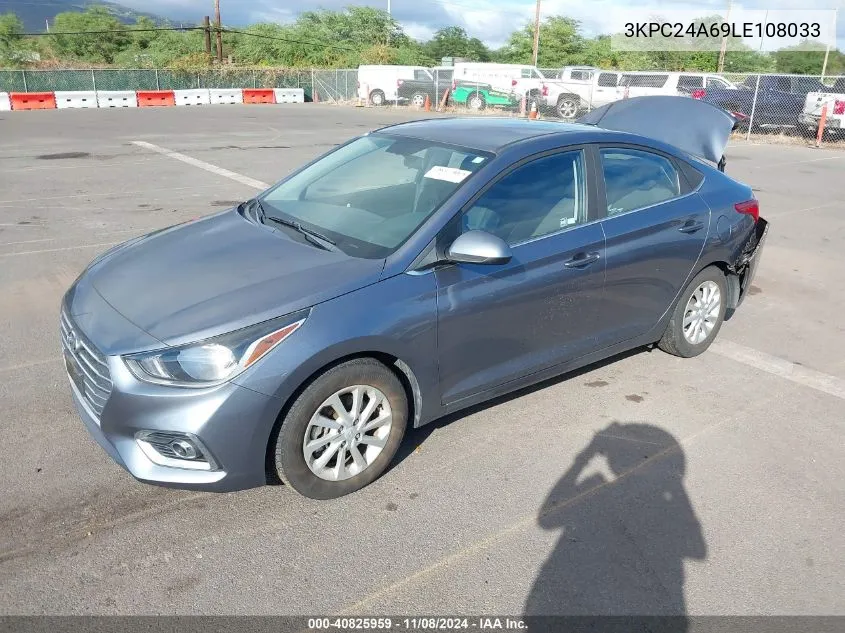 2020 Hyundai Accent Sel VIN: 3KPC24A69LE108033 Lot: 40825959