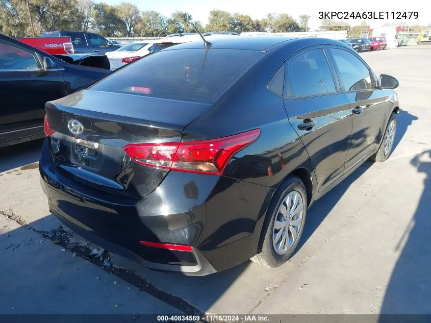 2020 Hyundai Accent Se VIN: 3KPC24A63LE112479 Lot: 40834589