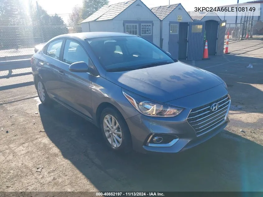 2020 Hyundai Accent Sel VIN: 3KPC24A66LE108149 Lot: 40852197