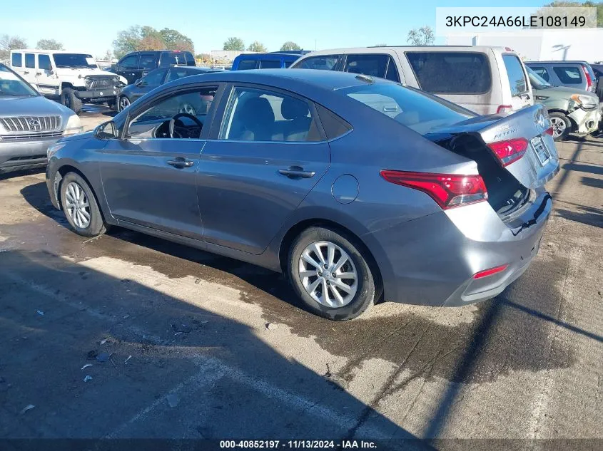 2020 Hyundai Accent Sel VIN: 3KPC24A66LE108149 Lot: 40852197