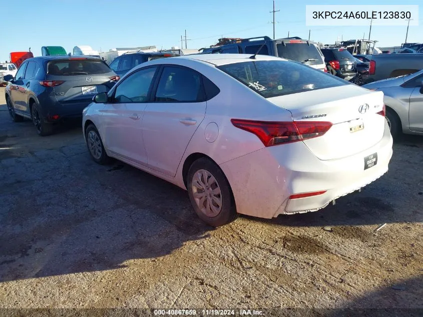 2020 Hyundai Accent Se VIN: 3KPC24A60LE123830 Lot: 40867659