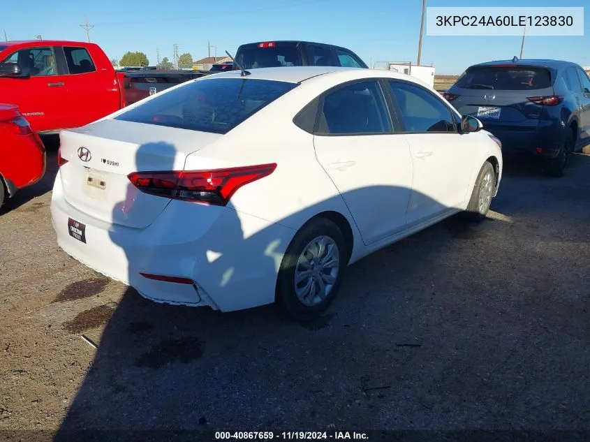 2020 Hyundai Accent Se VIN: 3KPC24A60LE123830 Lot: 40867659