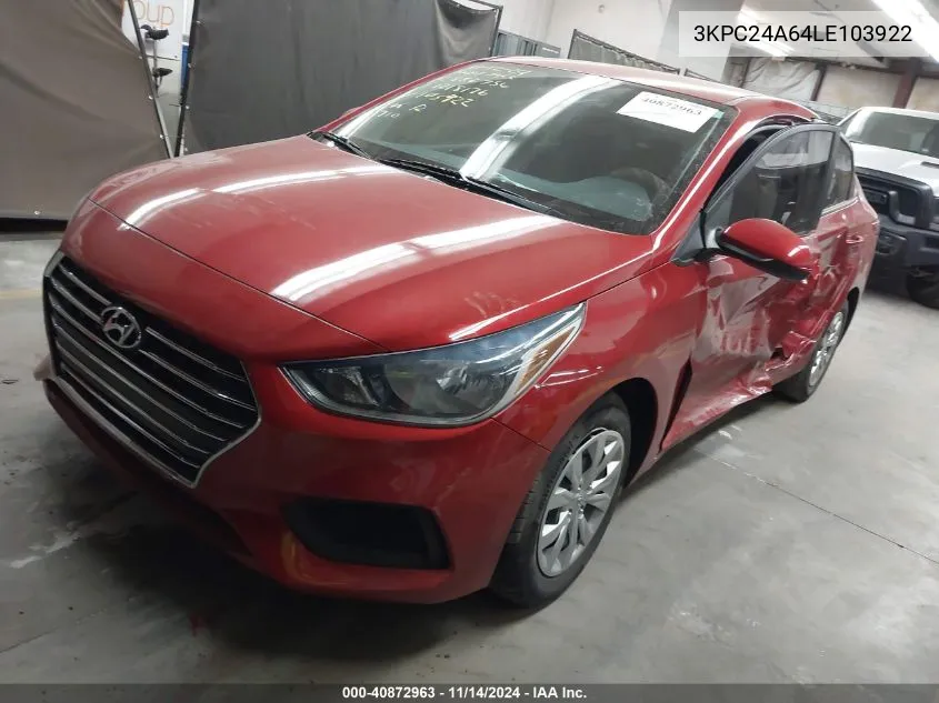 2020 Hyundai Accent Se VIN: 3KPC24A64LE103922 Lot: 40872963