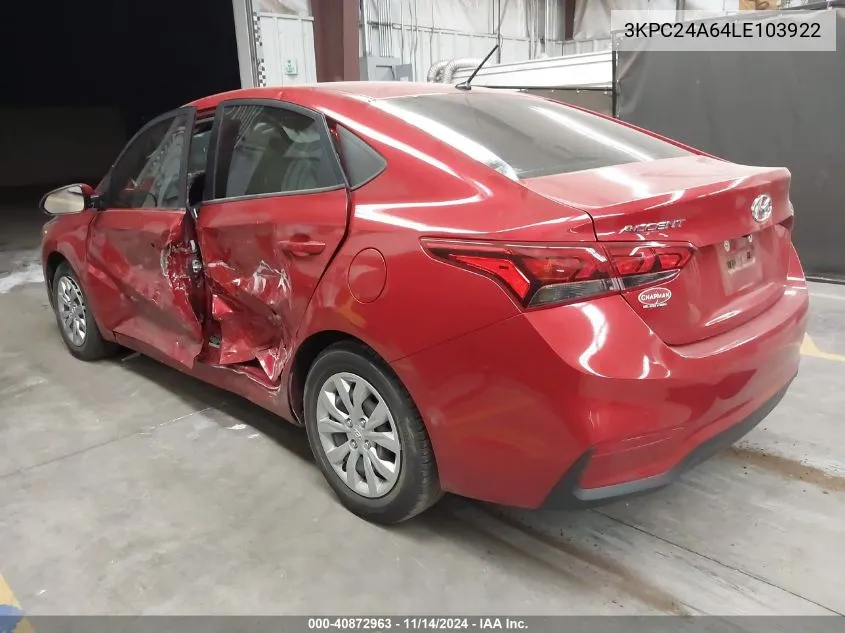 2020 Hyundai Accent Se VIN: 3KPC24A64LE103922 Lot: 40872963