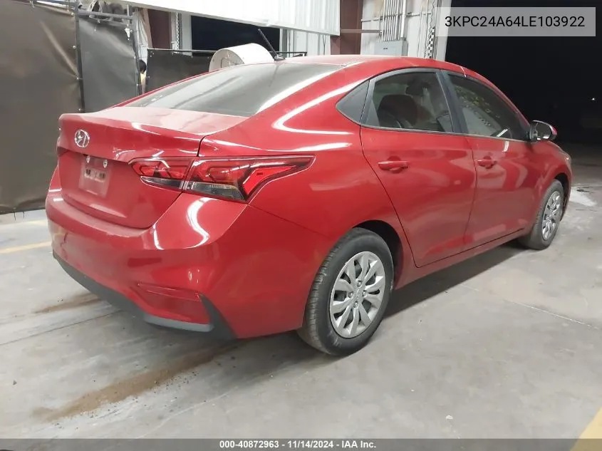 2020 Hyundai Accent Se VIN: 3KPC24A64LE103922 Lot: 40872963