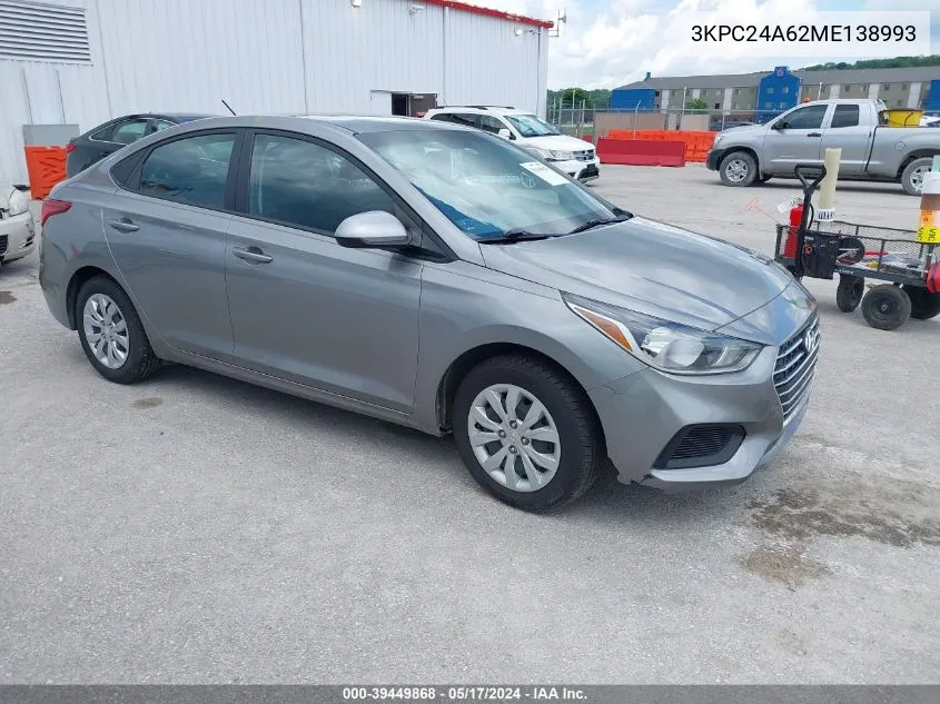 2021 Hyundai Accent Se VIN: 3KPC24A62ME138993 Lot: 39449868