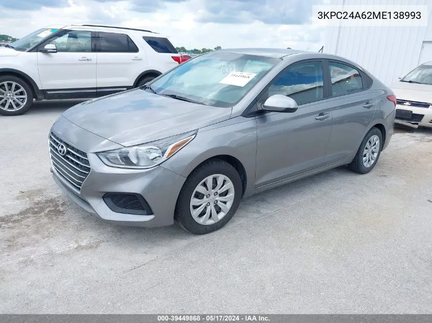 2021 Hyundai Accent Se VIN: 3KPC24A62ME138993 Lot: 39449868